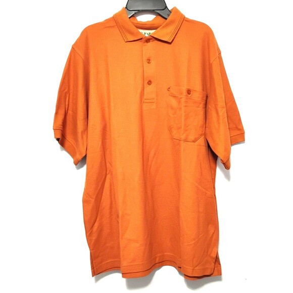 Men’s Orange Polo Shirt Medium Short Sleeve Pocket Casual Summer collard logo - Picture 1 of 4